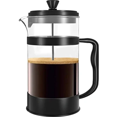 Immagine di KICHLY French Press Macchina Caffe&#039;, per Espresso e te&#039; con tripli filtri, vetro resistente al calore stantuffo in acciaio (1000 ml, Nero)