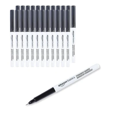 Immagine di Amazon Basics Pennarelli indelebili a punta ultra fine, nero, confezione da 24
