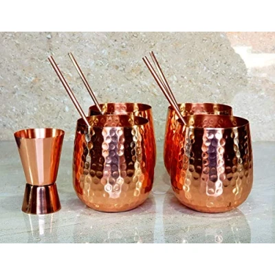 Immagine di eSplanade moscow mule cocktail tazze di rame set 4 tazze, cannucce e un misuratore pioli