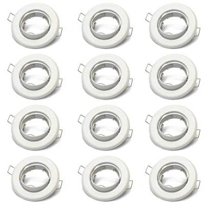 Immagine di Lu Mi GU10 Set di faretti da incasso a LED 1 unità telaio ottico spazzolato bianco, incl. zoccolo per o lampade alogene, girevole 30, rotondo