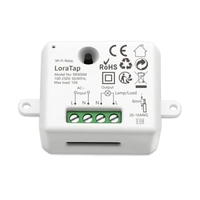 Immagine di LoraTap Modulo Relè WiFi 10A con Timer, Controllo Remoto dal Cellulare, Compatibile Alexa, Fai da te, Bianco