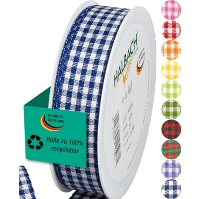 Immagine di Halbach Seidenbänder Vichy Nastro a quadretti per confezioni regalo, larghezza 25 mm, colore: Blu scuro
