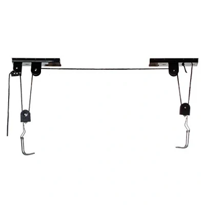 Immagine di bicycle lift, black, for fixing a on the ceiling of room, with rubber coated hooks