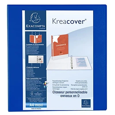 Immagine di Cartellina Kreacover Maxi, 4 Anelli in D 60 mm, PP, 3 lati personalizzabili, colore Blu Confezione da 10