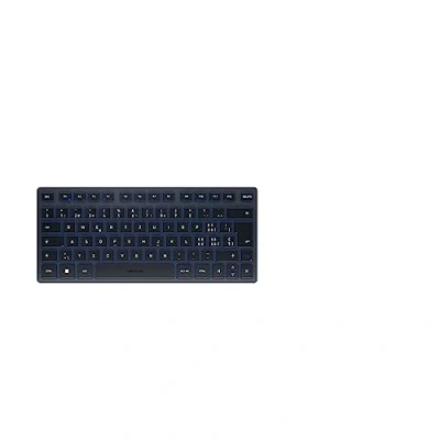 Immagine di CHERRY KW 7100 MINI BT, Tastiera Multidispositivo Compatta con 3 Canali Bluetooth, Layout per la Svizzera (QWERTZ), Design Piatto, Custodia di Trasporto, Slate Blue