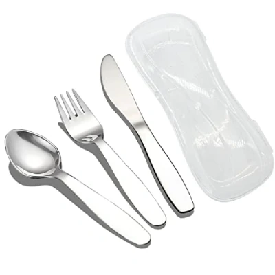 Immagine di VANRA 2 Pezzi Cucchiaio Della Forcella Dei Bambini Set con Cassa di Viaggio per Lunch Box, 18/8 Acciaio Inox Argenteria Flatware la Scuola (Cucchiaio Forcella)