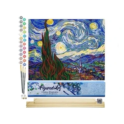 Immagine di Figured&#039;Art Dipingere con i Numeri Paint by Numbers Van Gogh Notte Stellata, Passatempo per Adulti, Kit Completo, Hobby Creativi 40x50cm cornice in legno fai da te