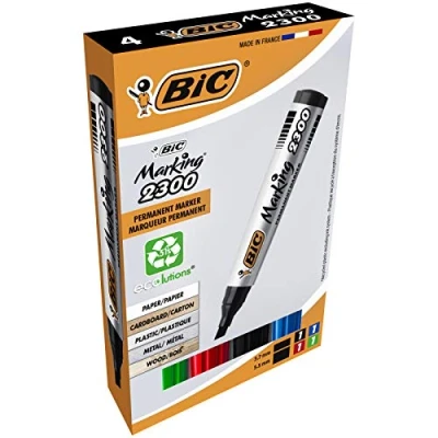 Immagine di BIC 820922 Pennarello per Lavagna Bianca, con Punta a scalpello, 3 5,5 mm, 4 Pezzi Assortiti