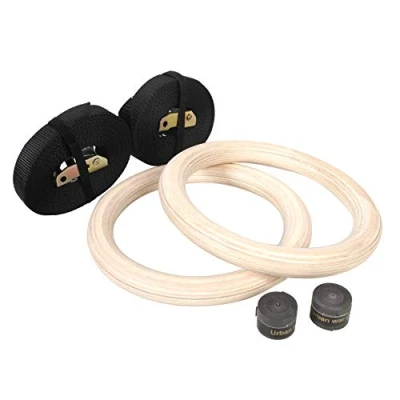 Immagine di CCLIFE Anelli Ginnastica di Legno con Cinghie Fibbie Regolabili Attrezzo Sport Professionale Ideale per Il Muscolo Up, Pull Up &amp; Training Muscolare ZERRO