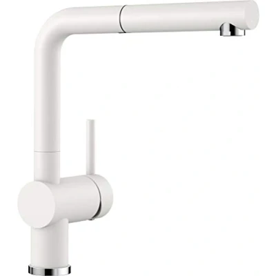 Immagine di BLANCO LINUS S 516692 Rubinetto miscelatore da cucina, finitura in Silgranit, con soffione estraibile, ad alta pressione, bianco
