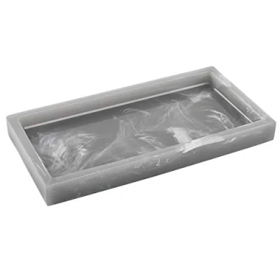 Immagine di Luxspire Mini Vassoio in Resina, da Bagno, Portaoggetti, Portaoggetti Rettangolare per Candele, Sapone, Dispenser, Asciugamano, Pianta, Sicuro e Resistente Inchiostro Grigio