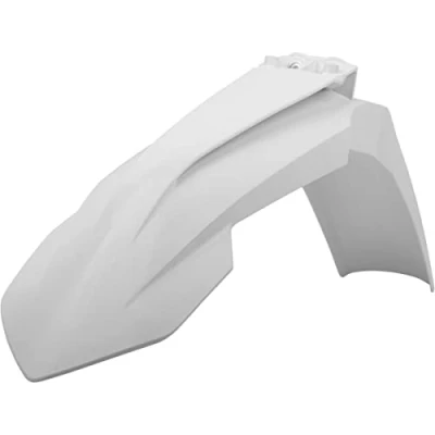 Immagine di POLISPORT 8574200009 Parafango anteriore replica OEM realizzato in plastica lucida durevole e resistente compatibile con le moto KTM colore bianco