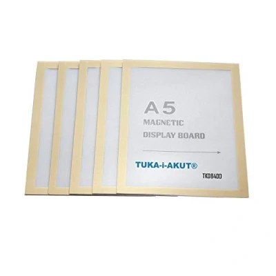 Immagine di TUKA i AKUT 5x A5 Cornice Magnetica Autoadesiva per Espositore, Display su Superfici Lisce e Solide, Incernierata, Cambio Rapido, Confezione da 5, Color Oro TKD8400