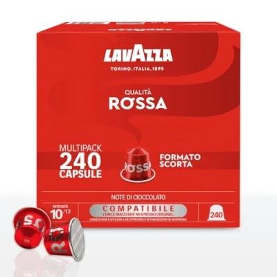 Immagine di Lavazza, Qualità Rossa, 240 Capsule di Caffè in Alluminio Compatibili con Macchine Nespresso* Original, Cioccolato e Frutta Secca, Arabica Robusta, Intensità 10/13, Tostatura Media