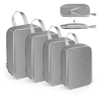 Immagine di WUFANC Set di 4 Pezzi Organizer Valigia, Viaggio Accessori Utili Comprimibili, Impermeabili Resistenti All&#039;usura, Aereo in Grado Soddisfare Tutte Vostre Esigenze (Grigio)