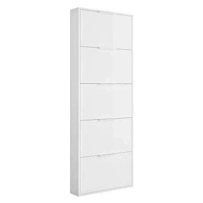 Immagine di Composad Scarpiera Slim della Linea ESPRESSO con 5 Ribalte, Salvaspazio, per Ingresso, Ripostiglio, Portascarpe, (LxAxP) 65x173,5x15 cm, Colore Bianco Laccato, Made in Italy