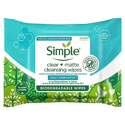 Immagine di Simple Clear Matte Biodegradable Cleansing Wipes 20
