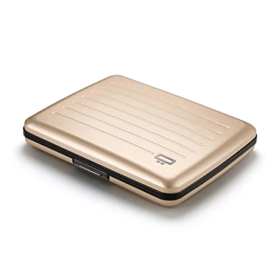 Immagine di ÖGON DESIGNS Smart case V2 Large a portafoglio in alluminio Grande capacità formato banconote + monete Portacarte robusto e resistente con chiusura metallo Oro Rosa