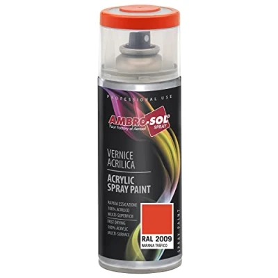 Immagine di Ambro Sol V4002009 Smalto Acrilico Multiuso, Vernice Brillante per Interni ed Esterni, Adatto Qualsiasi Tipo di Materiale, Bomboletta Spray in Banda Stagnata Riciclabile 400 ml, Arancio Traffico