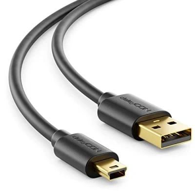 Immagine di deleyCON 2m Mini USB 2.0 Cavo ad Alta Velocità di Ricarica Dati per Telefono Cellulare Smartphone Tablet GPS Microfono a Maschio Connettore B Nero