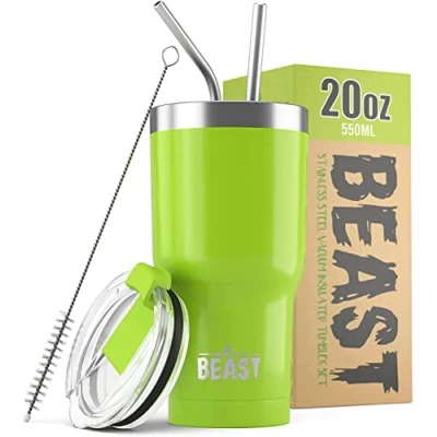 Immagine di BEAST Tazza Termica da Viaggio 550 ml I Verde Citronella Doppia Parete Inox Termos Caffè Isolato con 2 Cannucce Riutilizzabili &amp; Spazzolino per Pulizia Ideale Freddo o Caldo