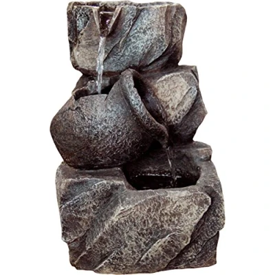 Immagine di dobar 96400e Design Fontana in poliresina Effetto Pietra della Roccia, Giochi d&#039; Acqua con Pompa per Interni, plastica, Grigio, 17.2 x 16.2 27 cm