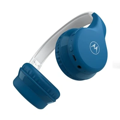Immagine di Motorola Sound Moto JR300 Cuffie Bluetooth per bambini, con limitazione volume e splitter audio, colore: Blu/Grigio