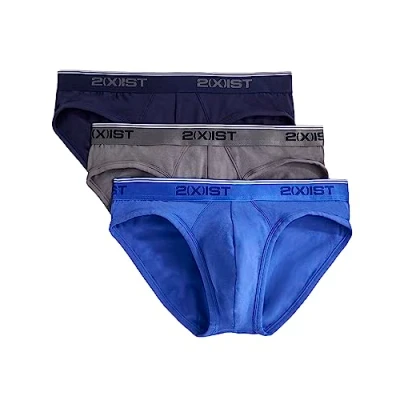 Immagine di 2(x)ist mutande da uomo in cotone, elasticizzate, non visibili dai pantaloni, pacco tre Eclipse/Lead/Dazzling Blue Small