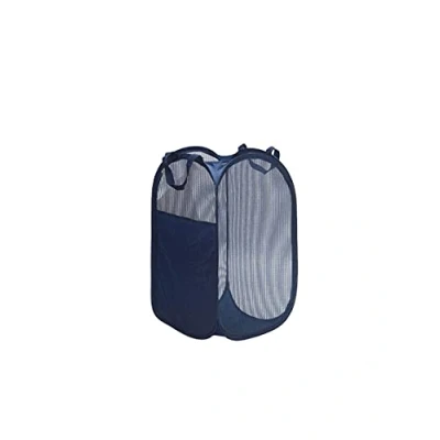 Immagine di Wtxzaqkk Cesto portabiancheria pieghevole, in rete, pop up con manici, salvaspazio, colore: blu navy