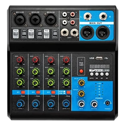 Immagine di Mini audio DJ Mixer Live Bluetooth 5 canali stereo con USB e interfaccia