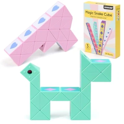 Immagine di ECHOCUBE Cubo Serpente Magico a Tema Poker, Regali da Festa per Bambini 2 Pacchetti 24 Blocchi di Cubi Serpente, Puzzle Fidget Educativi bomboniere (Verde e Rosa)