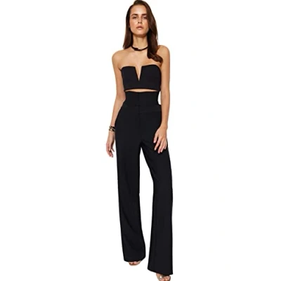 Immagine di Trendyol Pantaloni da Donna a Vita Alta con Gamba Larga e vestibilità Regolare, Nero, 66