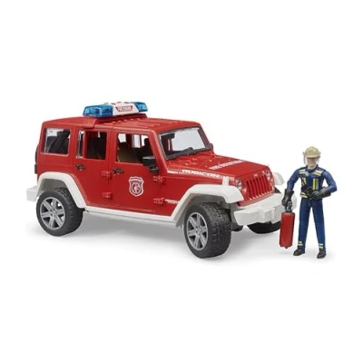 Immagine di bruder 02528 Jeep Wrangler Unlimited Rubicon autopompa con pompiere, modulo luci e suoni, veicolo di emergenza