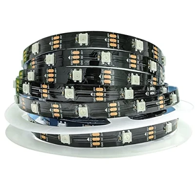 Immagine di Tesfish WS2812B Striscia LED RGB Strisce Pixel 5m 5V 5050 150 LEDs IP30 Flessibile Nero PCB Pieno di Colori Nastri Intelligente per Decorazione Pubblicitaria Progetti DIY