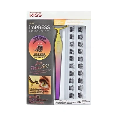 Immagine di KISS ImPRESS Kit di ciglia finte a pressione, naturale, nero, senza colla, fusioni, banda invisibile, 24 ore, nessun danno, residuo appiccicoso, splendide, facili e veloci