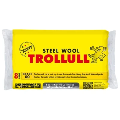 Immagine di TROLLULL lana d&#039;acciaio Filo di fine 00 può essere utilizzato per carteggiare legno, pulire tende in plastica e mobili da giardino lucidare alluminio, 8 cuscinetti 200 g