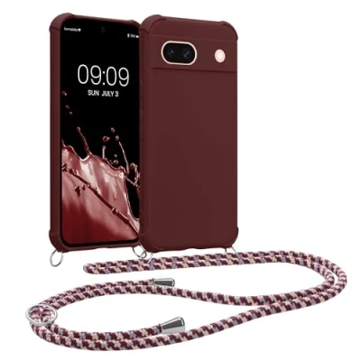 Immagine di kwmobile Custodia Compatibile con Google Pixel 8a Cover Back Case in Silicone TPU Protezione Smartphone Cordino viola bordeaux