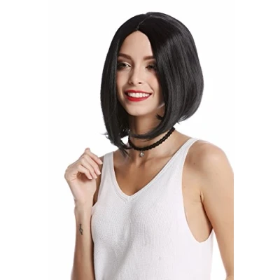Immagine di WIG ME UP YZF 4370 1 Parrucca Donna Corta Altezza spalle Bob lungo Riga in mezzo Liscia Nero carbone