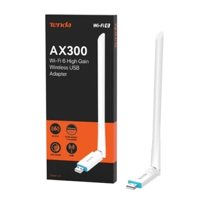 Immagine di Tenda U2 V5.0 WiFi 6 Usb AX300, 2.4G/286Mbps, Antenna 6dBi, Wi Fi per PC, Compatibile con Windows 7/10/11/Linux 3.1+/UOS, USB2.0