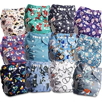 Immagine di Littles and Bloomz FLP2 1204 Pannolino lavabile per bambini, riutilizzabile, con bottoni a pressione standard, confezione da 12 pannolini