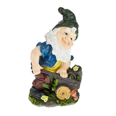 Immagine di Relaxdays Gnomo da Giardino, con Carriola, HLP: 32 x 18 16 cm, Statuetta Nano, Statua in Poliresina Antigelo, Colorato