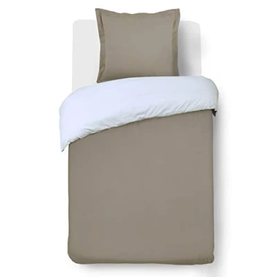 Immagine di Vision Parure da letto reversibile bicolore tortora/bianco Set copripiumino 140 x 200 cm con 1 federa per singolo 100% cotone