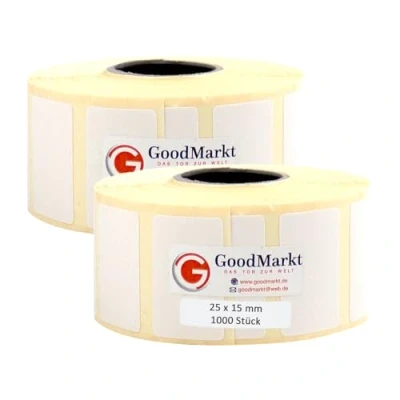 Immagine di GoodMarkt etichette termiche dirette autoadesive 25x15 mm 2 rotolo, bianco, 2000 Compatibile con Brother, Zebra, Phomemo domestiche, codici a barre