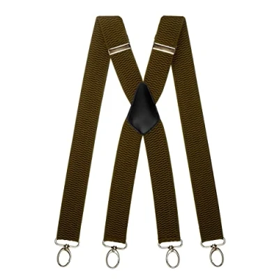 Immagine di Olata Bretelle Uomo da Lavoro a Forma di X, Larghe, Multiuso, con Clip Moschettone, 4 cm. Verde Oliva (Clip D&#039;Argento)