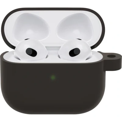 Immagine di Custodia OtterBox Soft Touch per AirPods (3rd gen), soffice al tatto, antishock, graffi e cadute, ultra sottile con moschettone, Nero