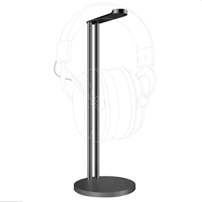 Immagine di GEEKRIA Headphone Stand Headset Holder Matte Frosted Earphone with Aluminum Supporting Bar Flexible Headrest PU Solid Base for all Headphones Size (Black)