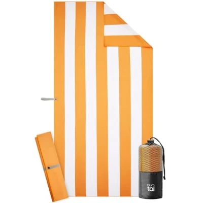 Immagine di Blumtal telo mare grande 90x180 cm microfibra asciugamano compatto e ad asciugatura rapida teli grandi senza sabbia nastro da morbido giallo bianco a righe
