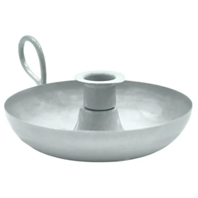 Immagine di Ivyline Portacandele conico in metallo con manico grigio, resistente ed elegante, base decorativa a forma di piatto per candele coniche, altezza 5 cm x larghezza 16 profondità 13