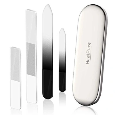 Immagine di Lima per unghie in vetro e Shiner 4 lime cristallo inciso a doppia faccia nano lucidanti, kit professionale manicure acriliche naturali, perfetto donne ragazze