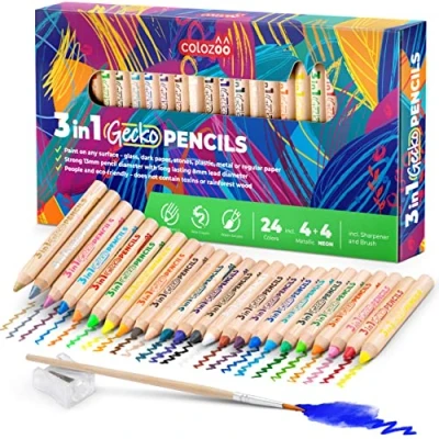 Immagine di colozoo Matite colorate 3 in 1 Set di 24 Colori inclusi pennello e temperamatite vegani atossici a partire dai anni